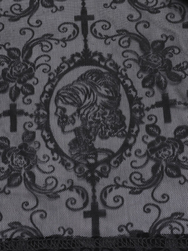 Top con fibbia in pizzo gotico di Halloween nero anni '60