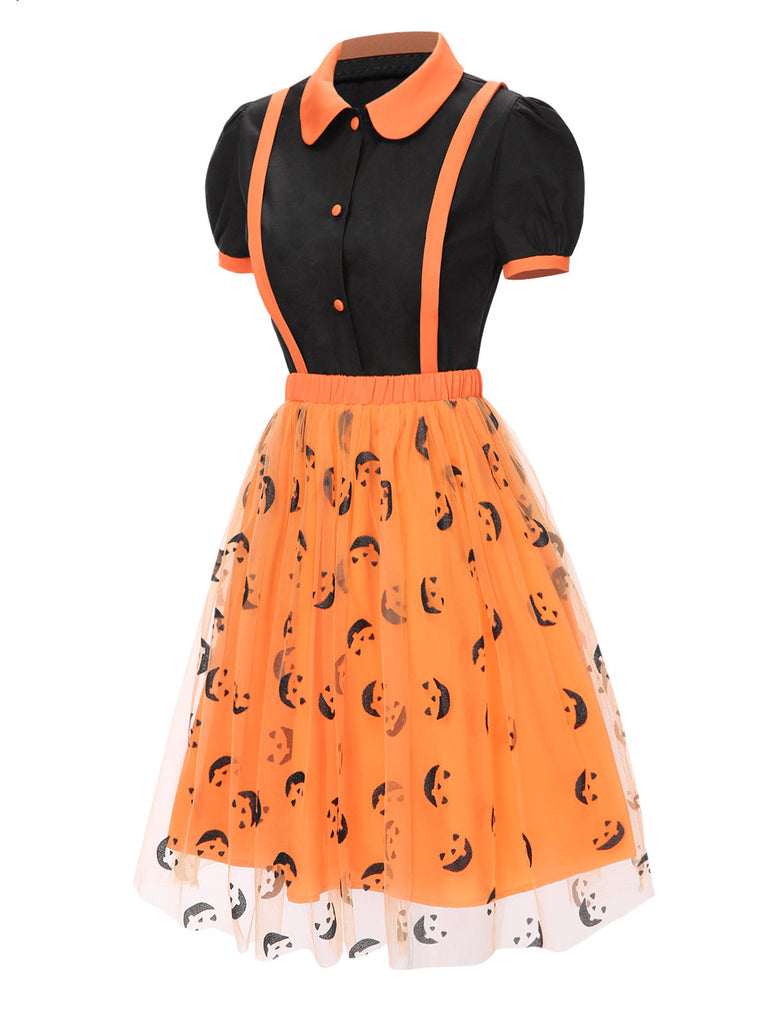 2PCS Camicetta colletto Peter Pan e gonna faccina sorridente Halloween anni '40
