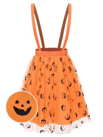 Gonna in rete con faccina sorridente Halloween arancione anni '40