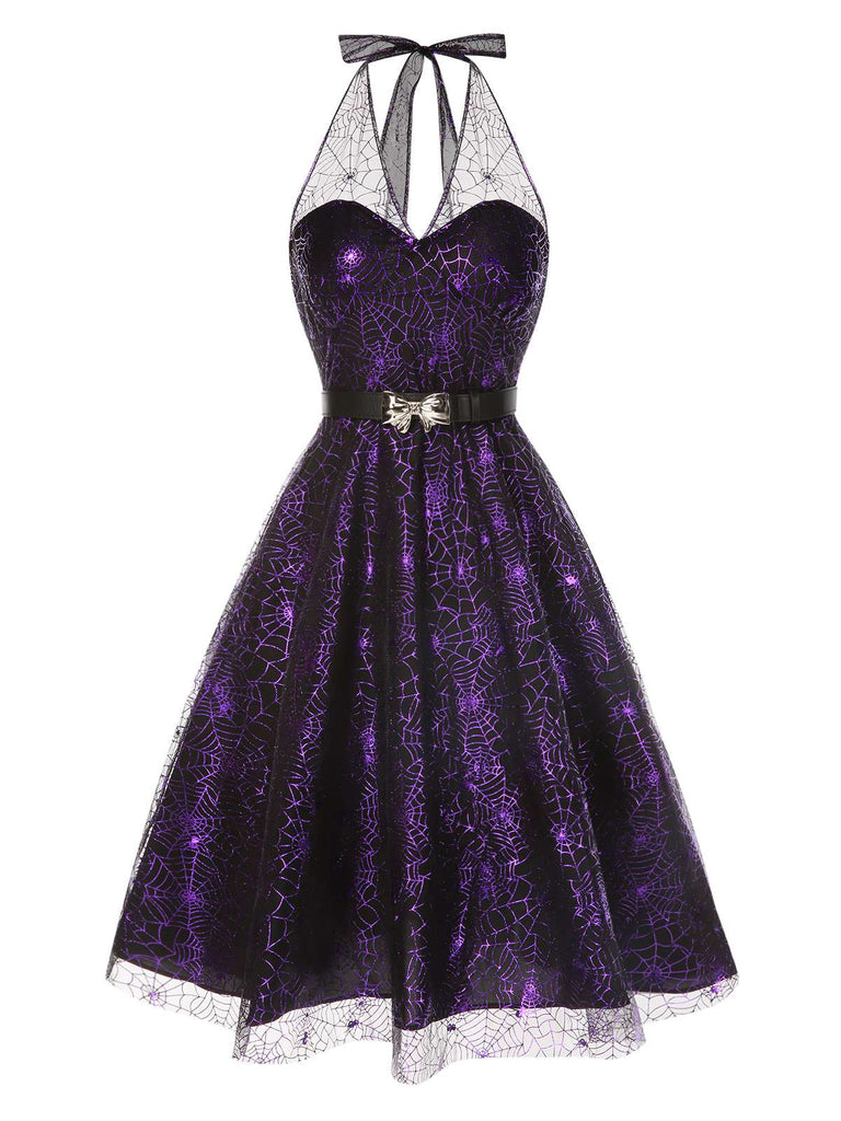 Abito in rete laser schiena scoperta viola anni '50
