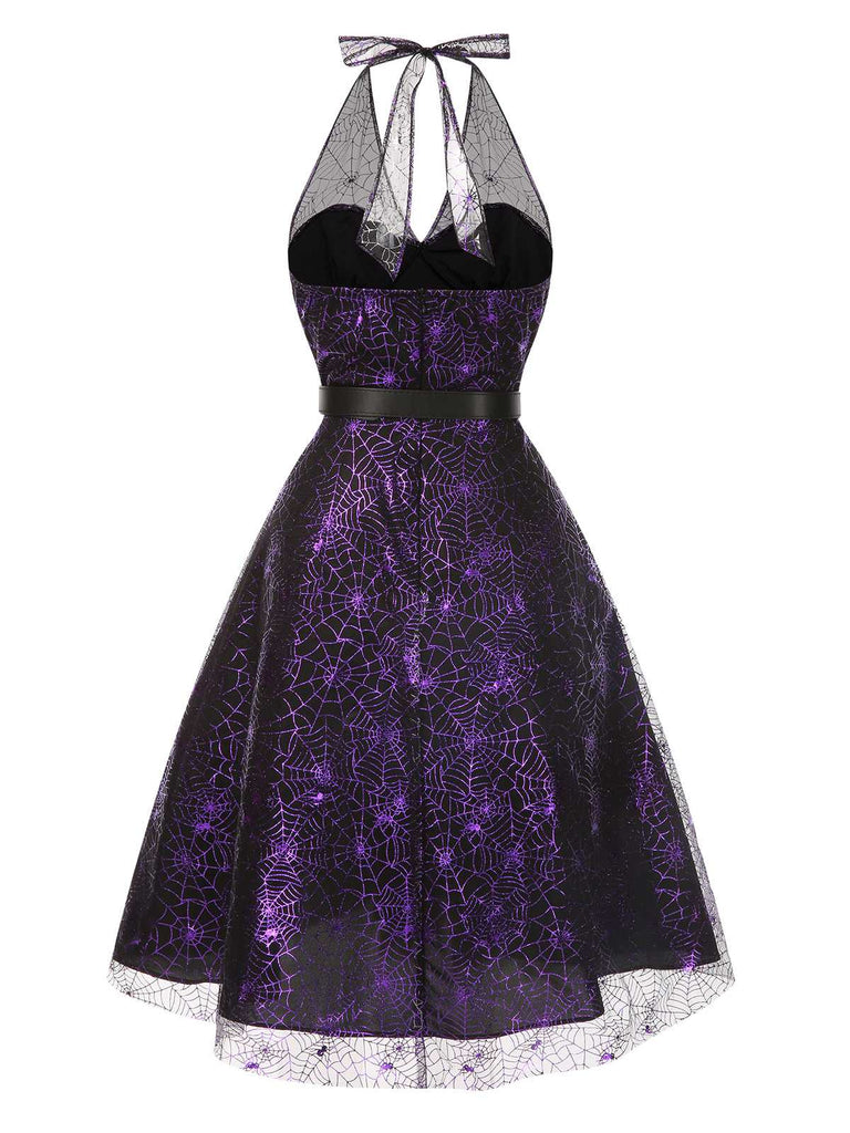 Abito in rete laser schiena scoperta viola anni '50