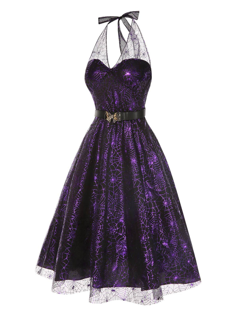 Abito in rete laser schiena scoperta viola anni '50