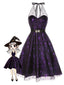 Abito in rete laser schiena scoperta viola anni '50