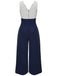 [Taglia Forti] Tuta lunga a pois patchwork blu scuro anni '30