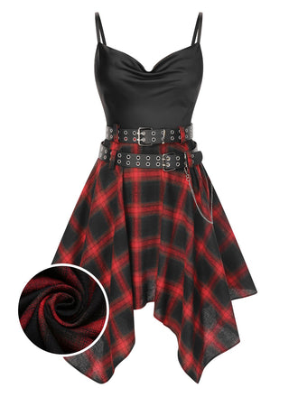 Abito plaid spalline sottili nero anni '70