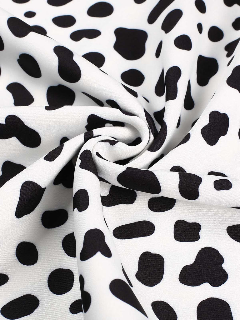 Abito con macchie di mucca patchwork nero anni '70