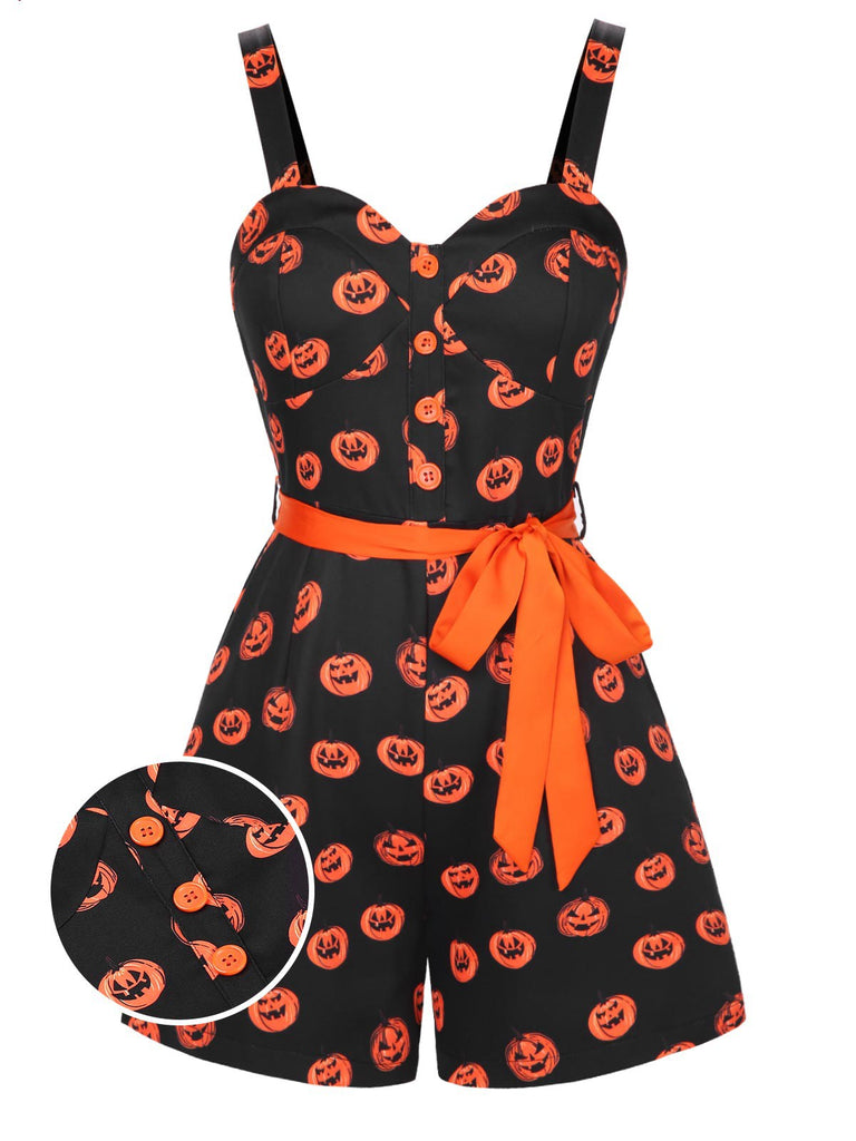 Tuta corta con faccia di zucca Halloween nero anni '50