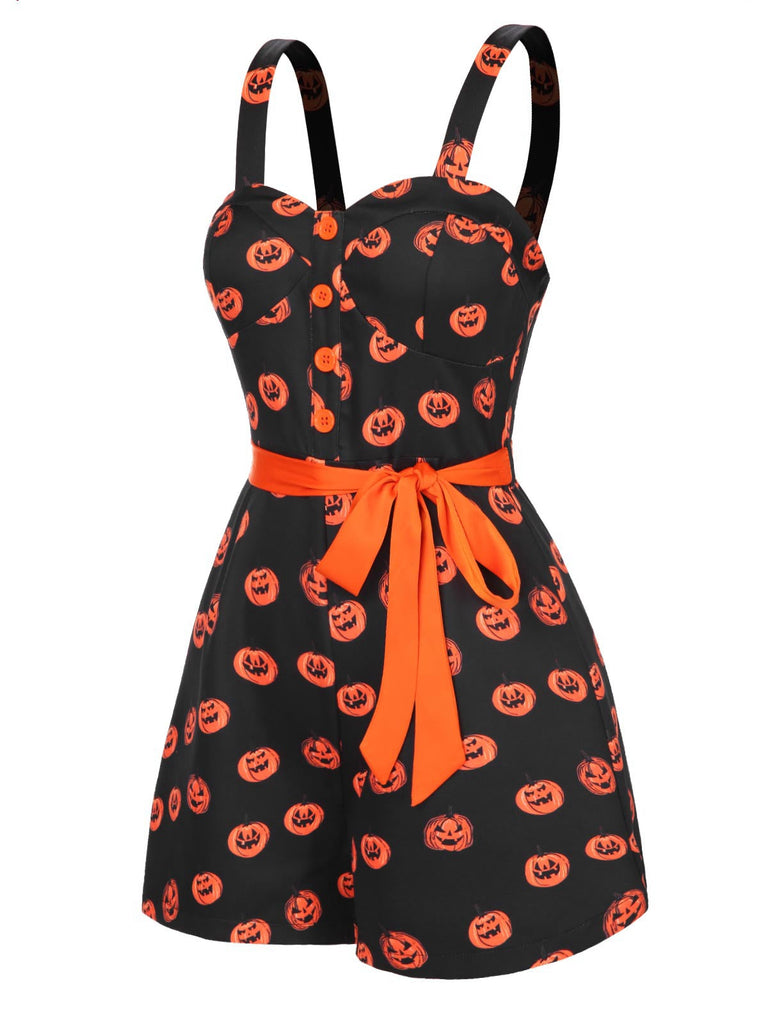 Tuta corta con faccia di zucca Halloween nero anni '50