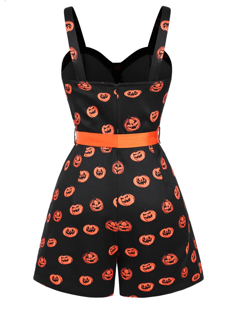 Tuta corta con faccia di zucca Halloween nero anni '50