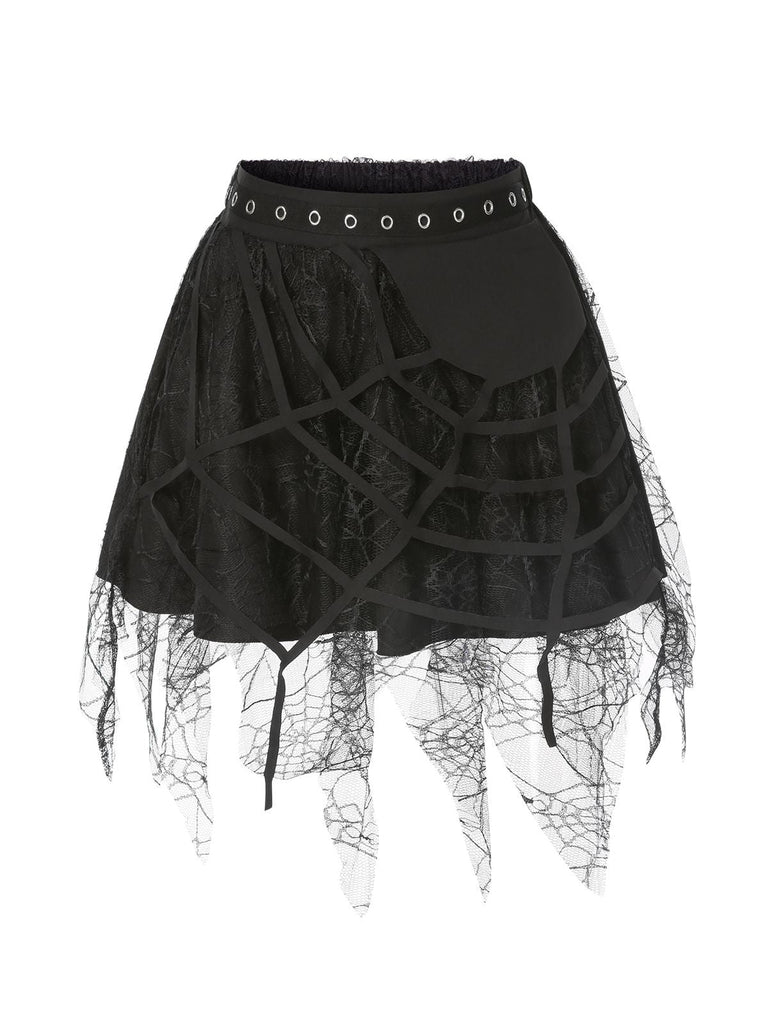 Gonna in pizzo con ragnatela Halloween nero anni '60