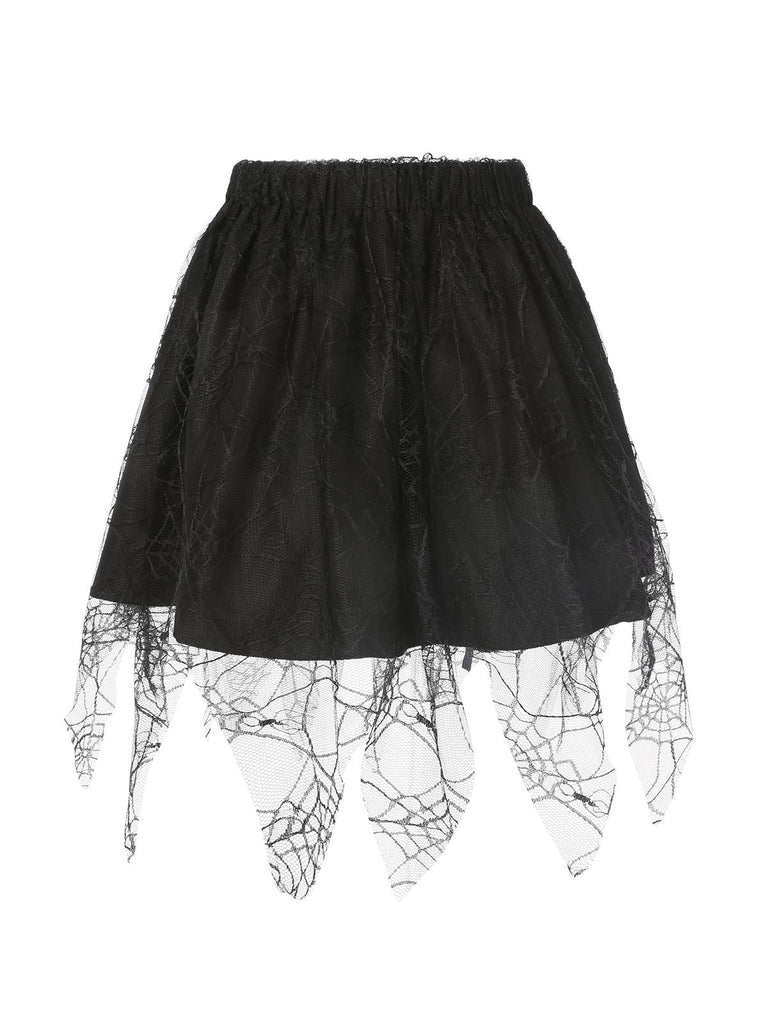 Gonna in pizzo con ragnatela Halloween nero anni '60