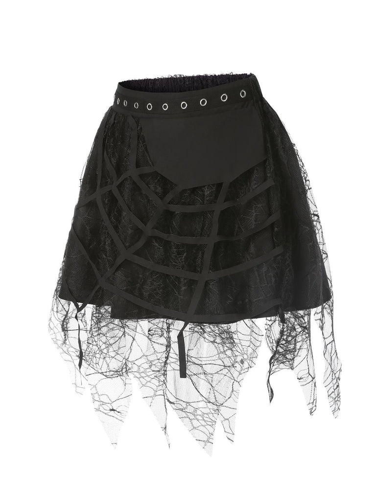 Gonna in pizzo con ragnatela Halloween nero anni '60