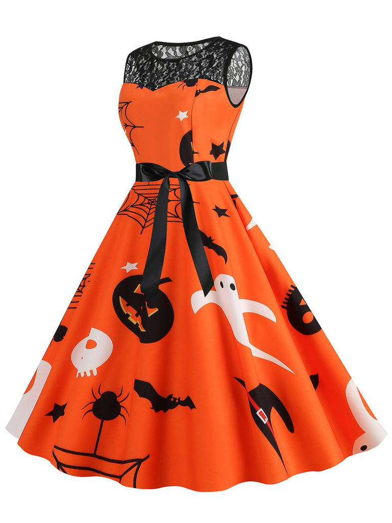 Abito senza maniche in pizzo patchwork di Halloween anni '50