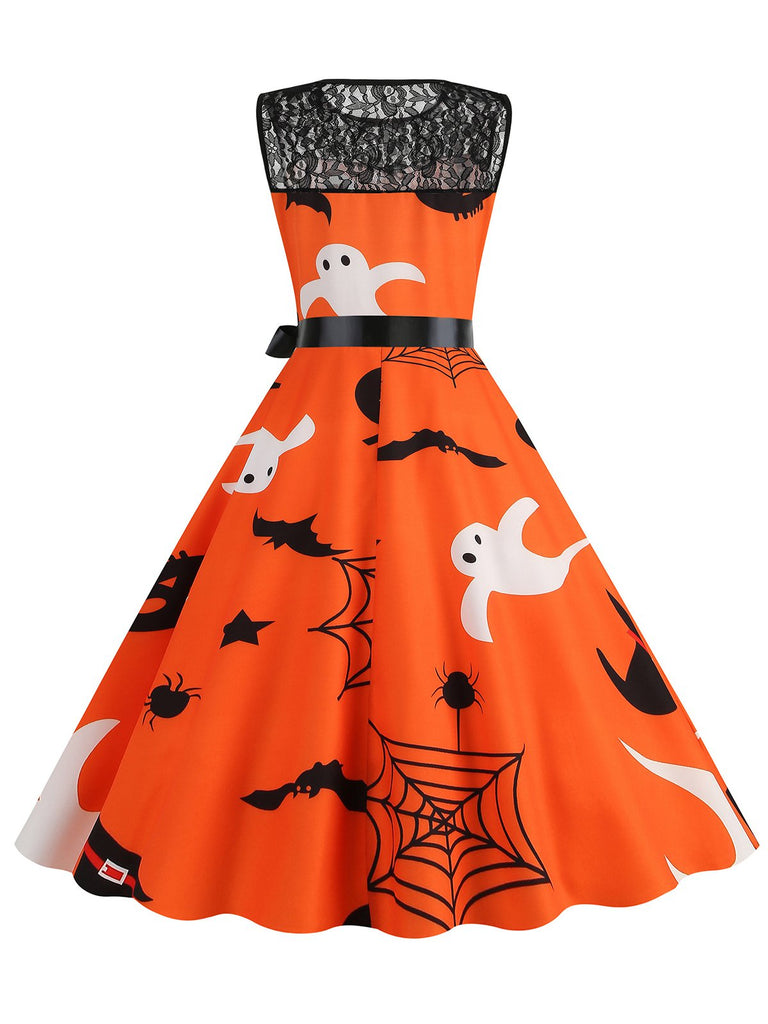 Abito senza maniche in pizzo patchwork di Halloween anni '50