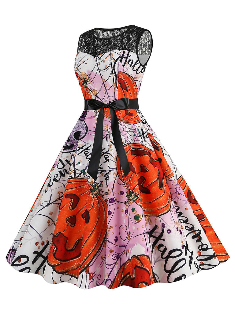 Abito senza maniche in pizzo patchwork di Halloween anni '50