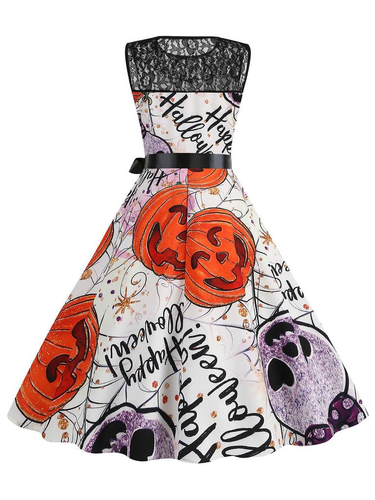 Abito senza maniche in pizzo patchwork di Halloween anni '50