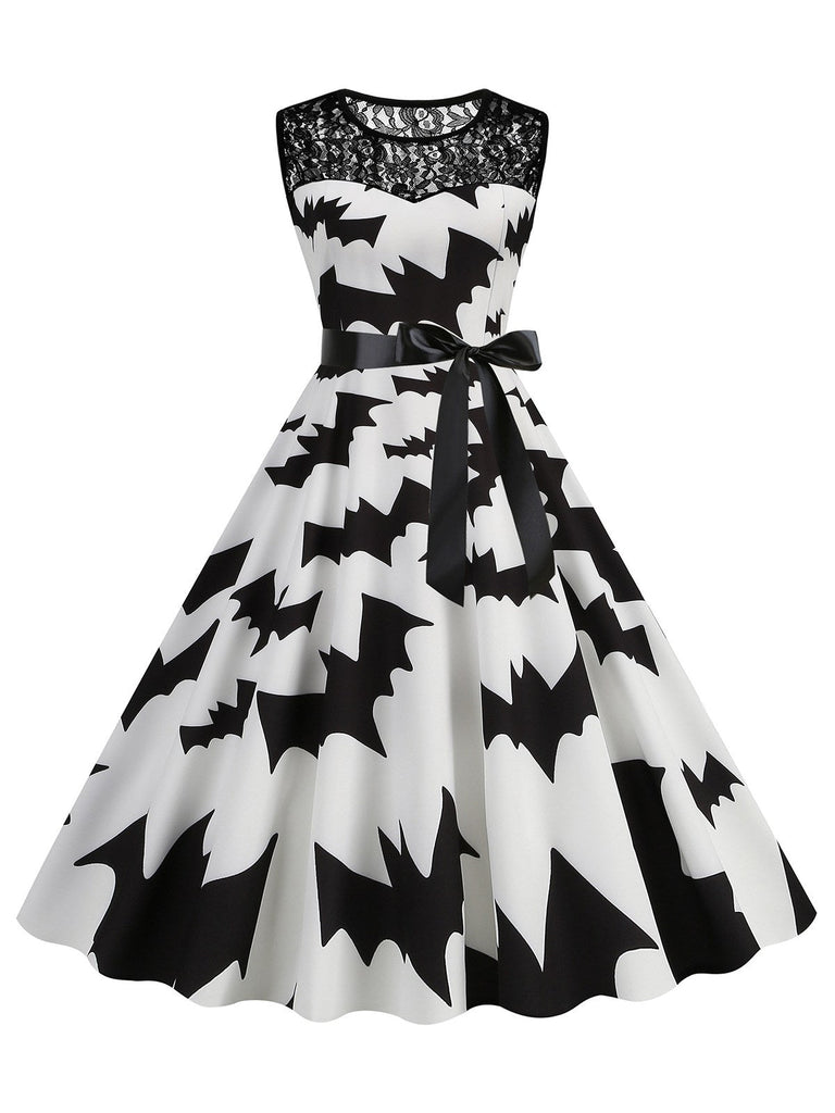 Abito senza maniche in pizzo patchwork di Halloween anni '50