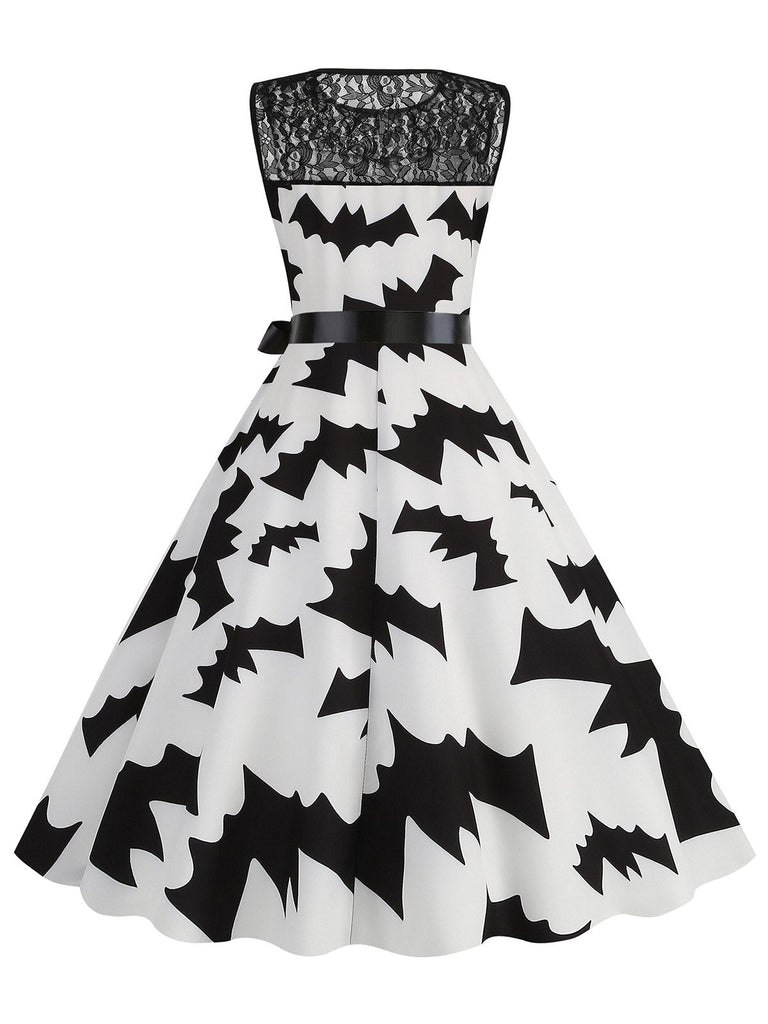 Abito senza maniche in pizzo patchwork di Halloween anni '50