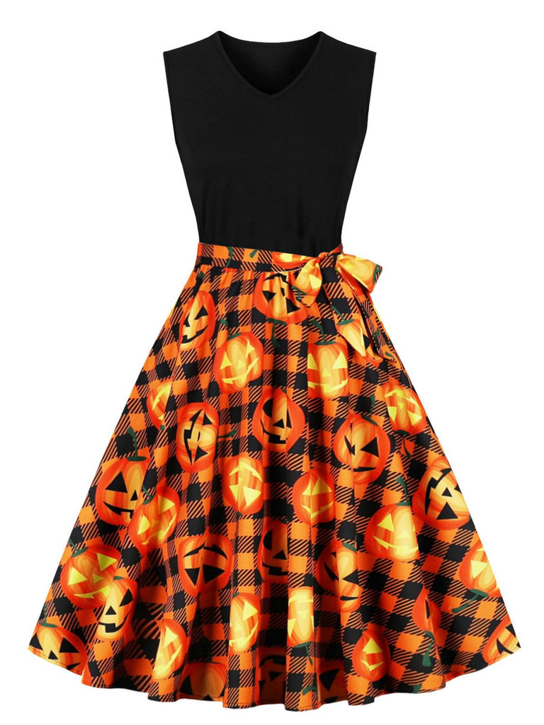 Abito a ruota con cintura patchwork di Halloween anni '50