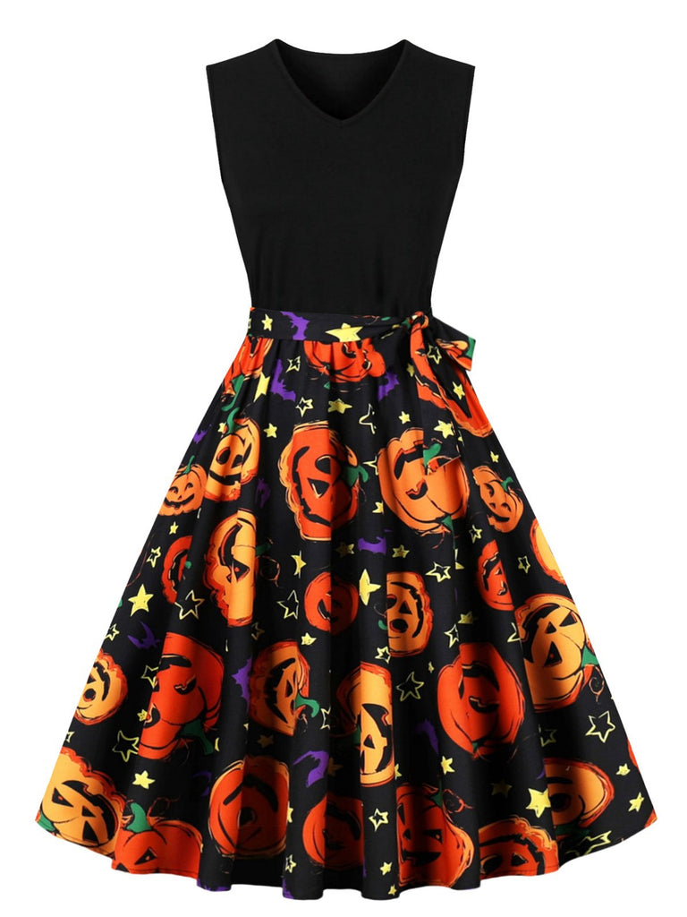 Abito a ruota con cintura patchwork di Halloween anni '50