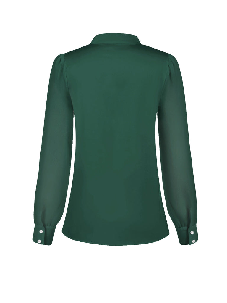 Blusa in raso con scollo tondo e maniche a sbuffo bianco anni '40