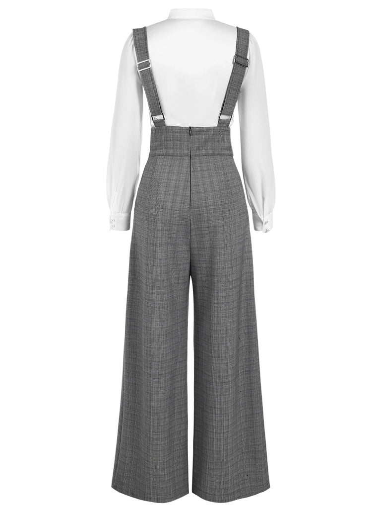 2PCS camicetta  maniche a sbuffo in raso e pantaloni anni '40