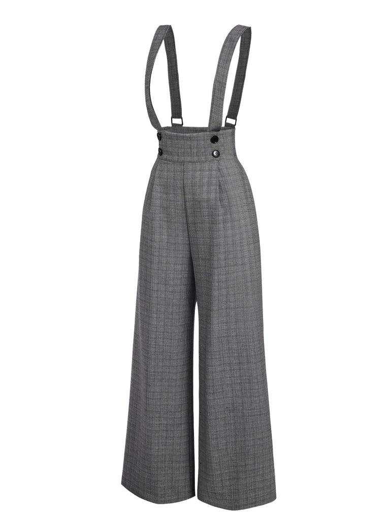 Pantaloni a quadri con bottoni grigio anni '40