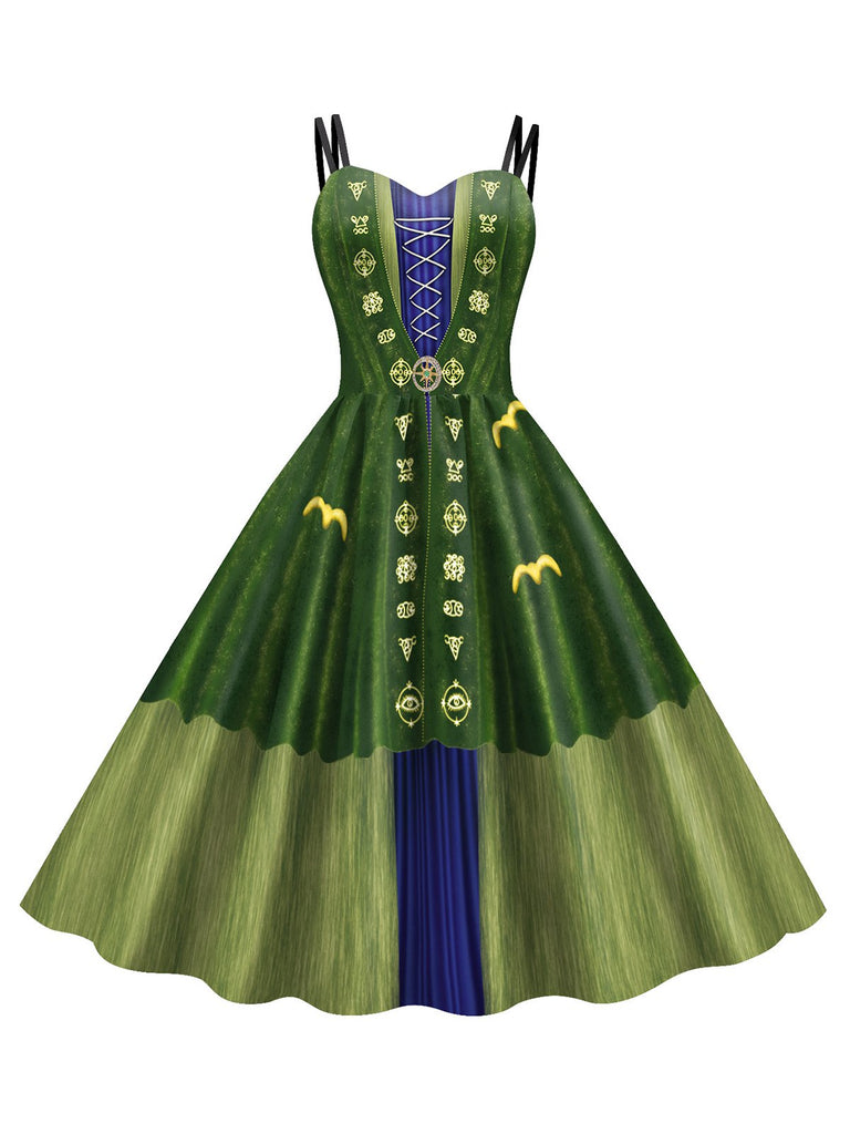 Abito Halloween doppie spalline patchwork verde anni '50