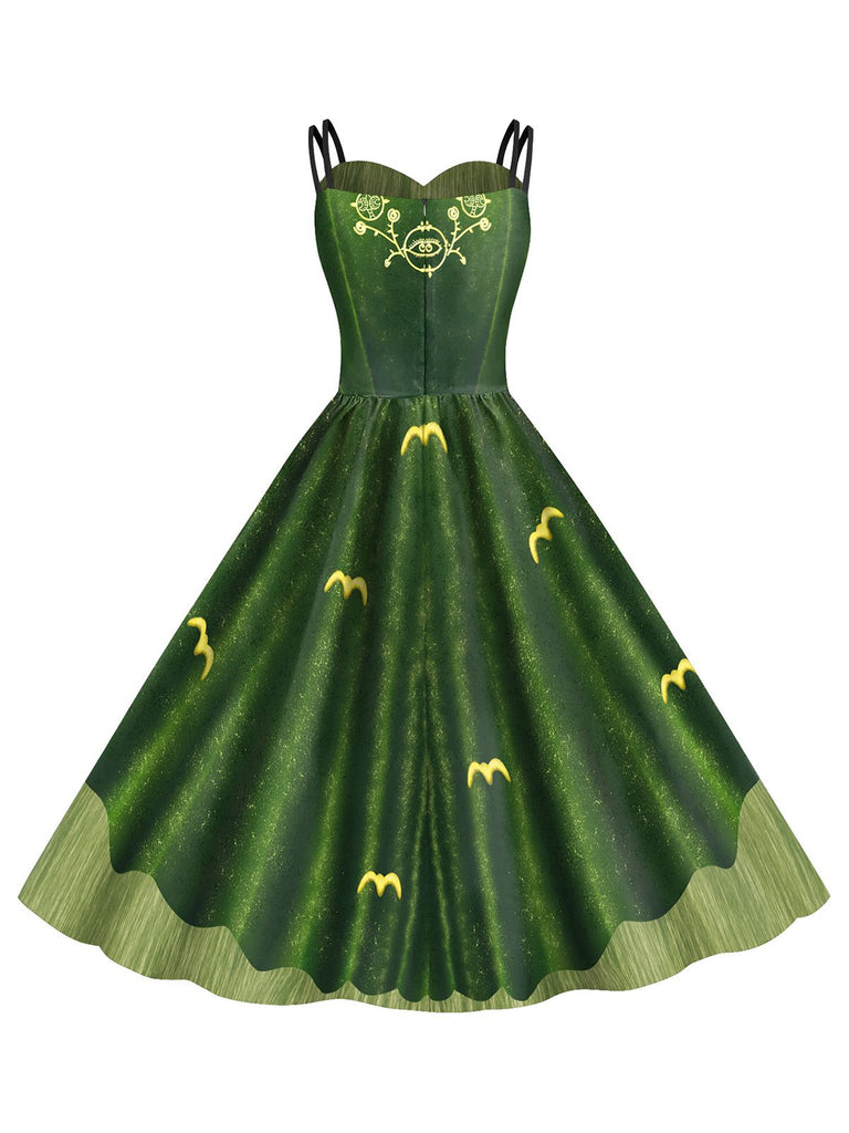 Abito Halloween doppie spalline patchwork verde anni '50