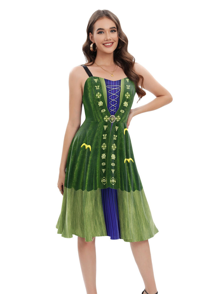 Abito Halloween doppie spalline patchwork verde anni '50
