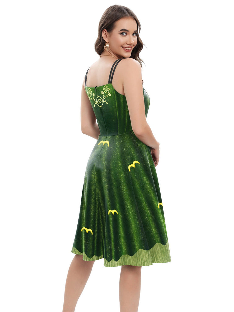 Abito Halloween doppie spalline patchwork verde anni '50