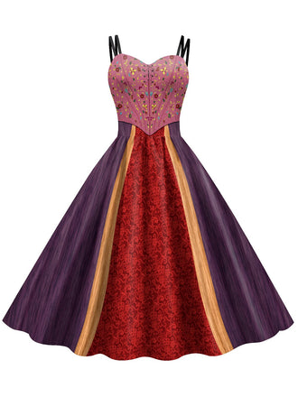 Abito patchwork con doppie spalline di Halloween anni '50