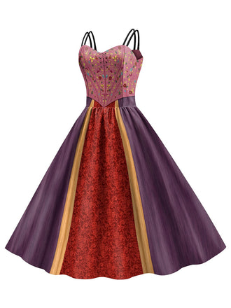 Abito patchwork con doppie spalline di Halloween anni '50