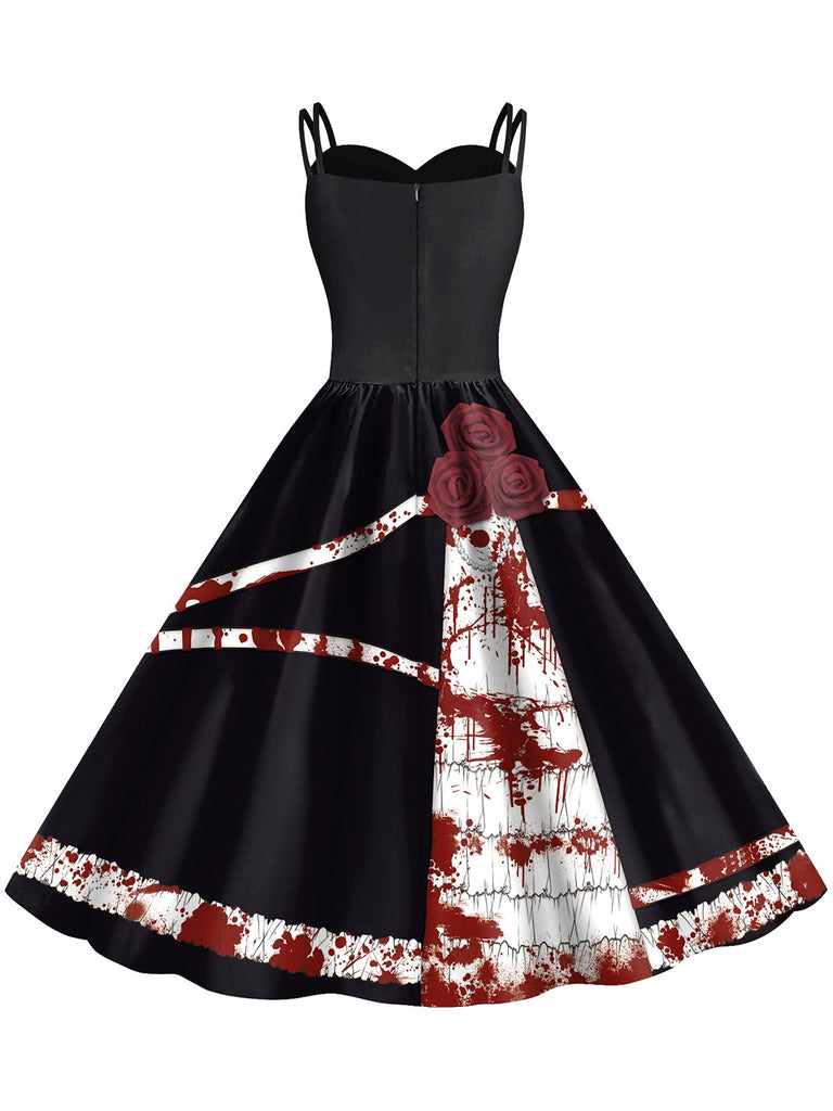Abito macchie di sangue e rose con spalline Halloween anni '50