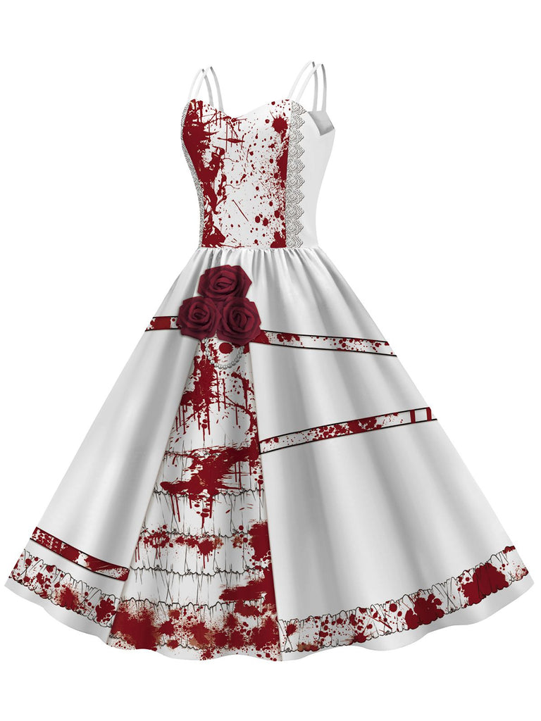 Abito macchie di sangue e rose con spalline Halloween anni '50