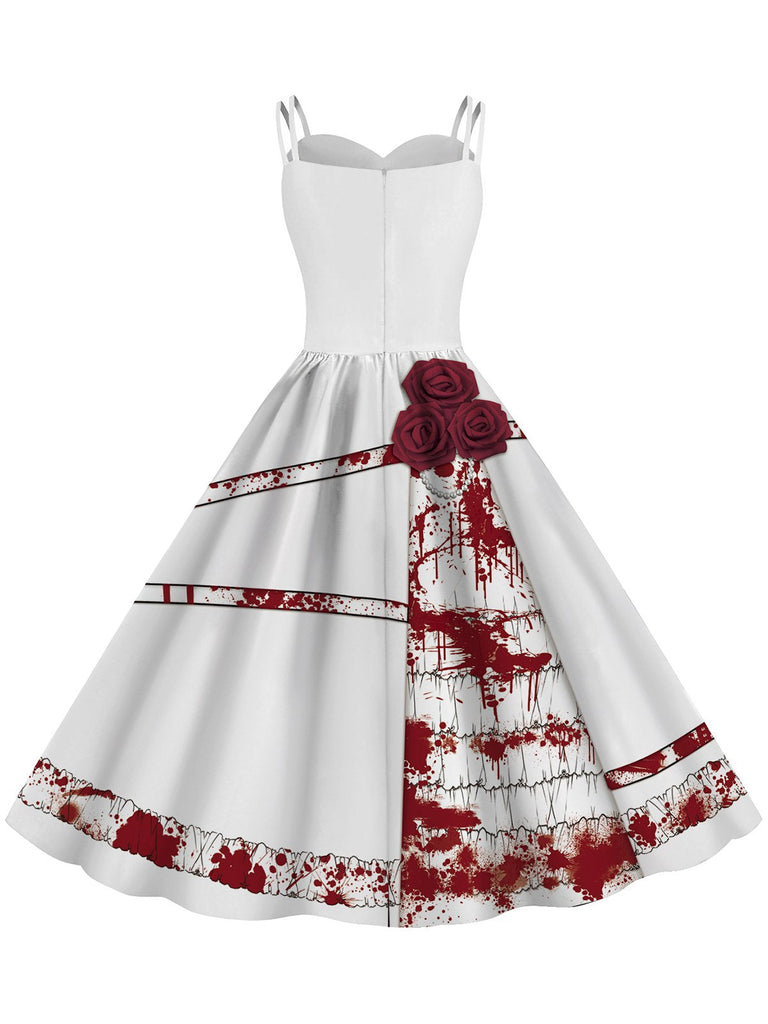 Abito macchie di sangue e rose con spalline Halloween anni '50