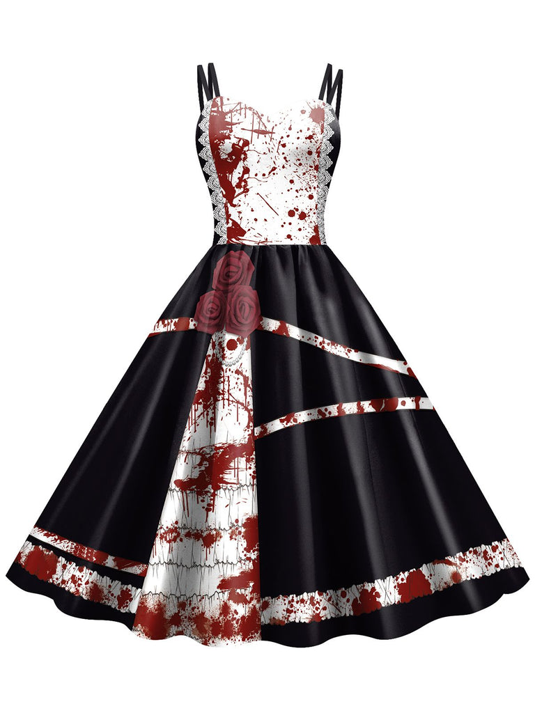 Abito macchie di sangue e rose con spalline Halloween anni '50