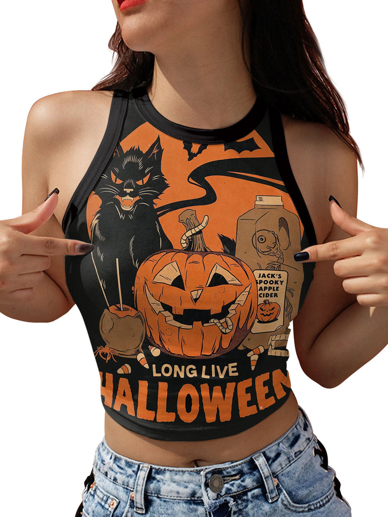 Top corto con teschio e zucca Halloween anni '60