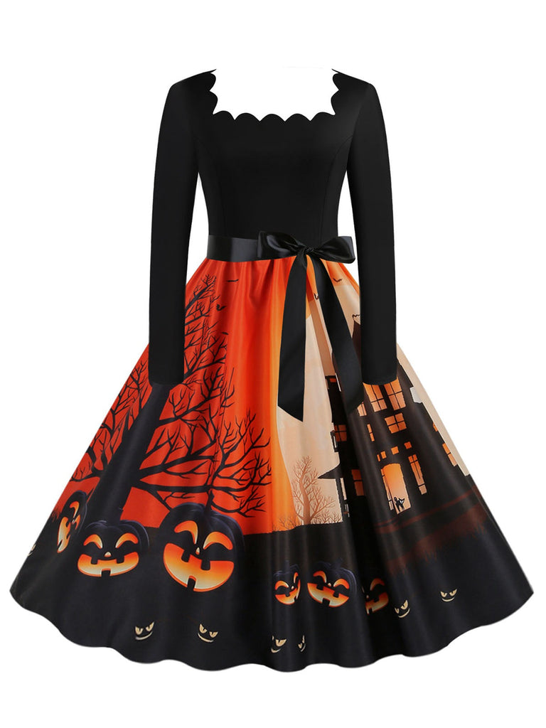 Abito patchwork a maniche lunghe di Halloween anni '50