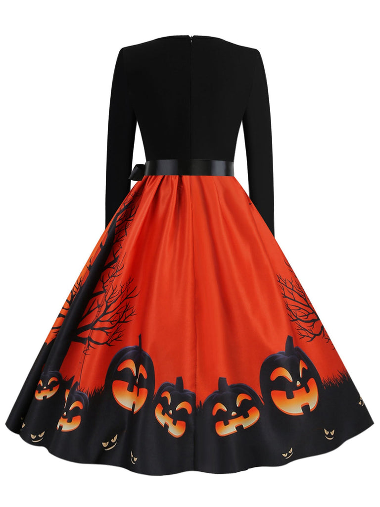 Abito patchwork a maniche lunghe di Halloween anni '50