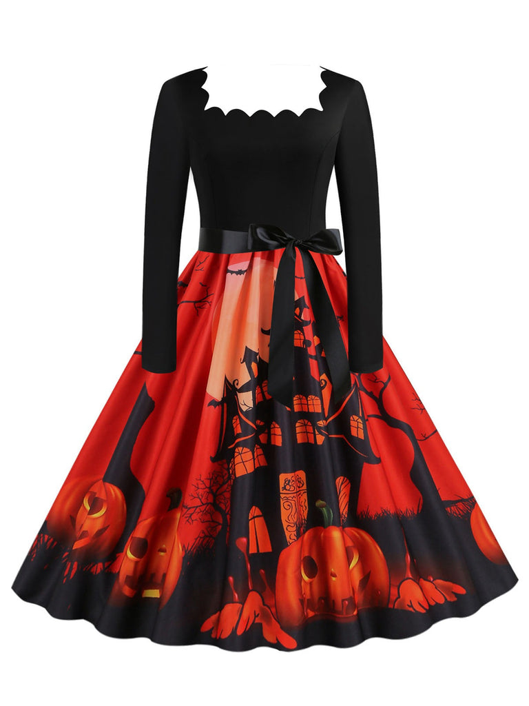 Abito patchwork a maniche lunghe di Halloween anni '50