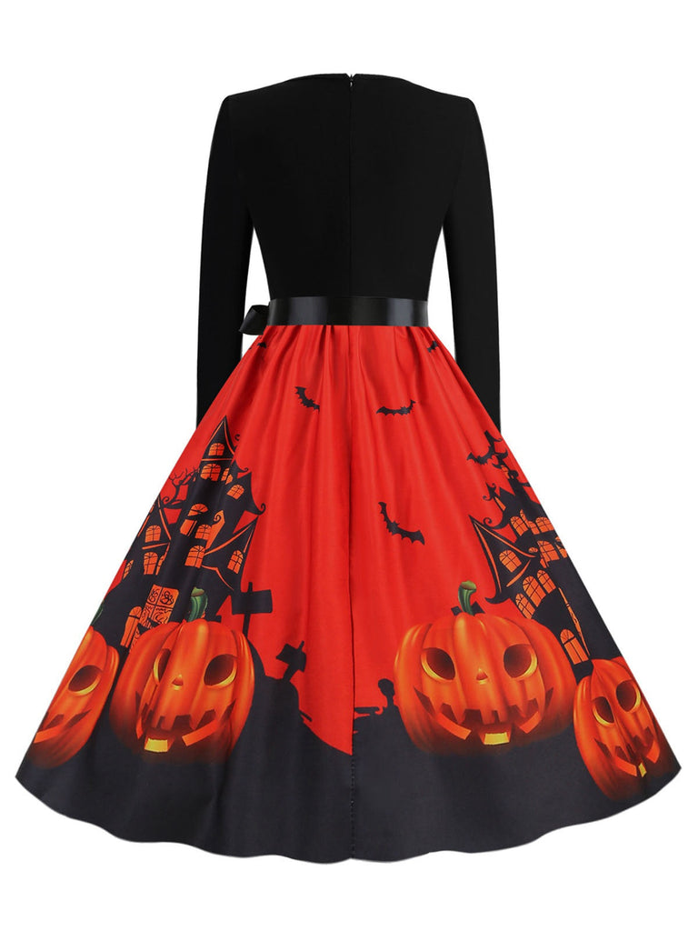Abito patchwork a maniche lunghe di Halloween anni '50