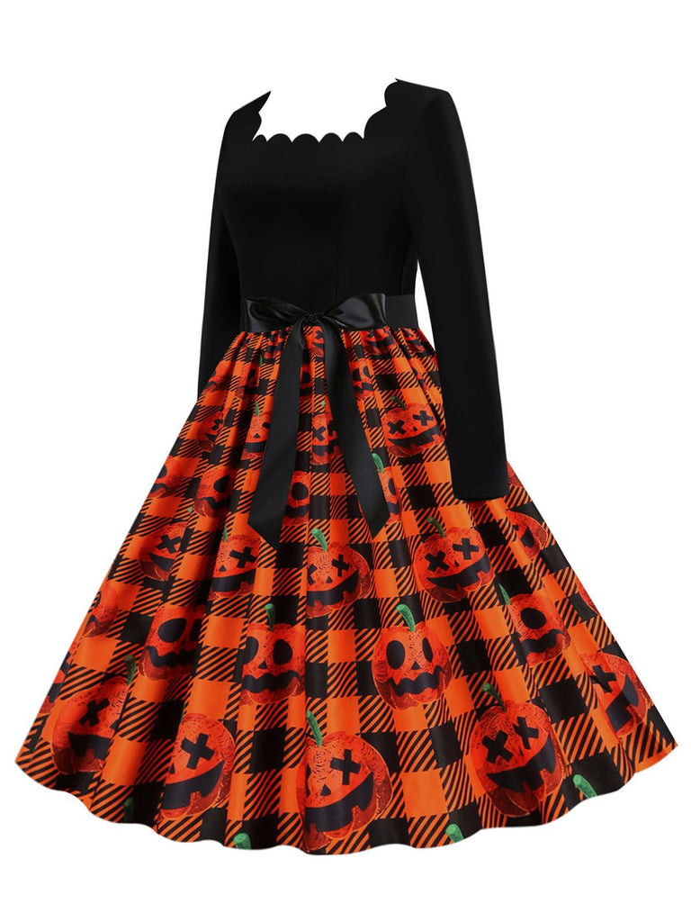 Abito patchwork a maniche lunghe di Halloween anni '50