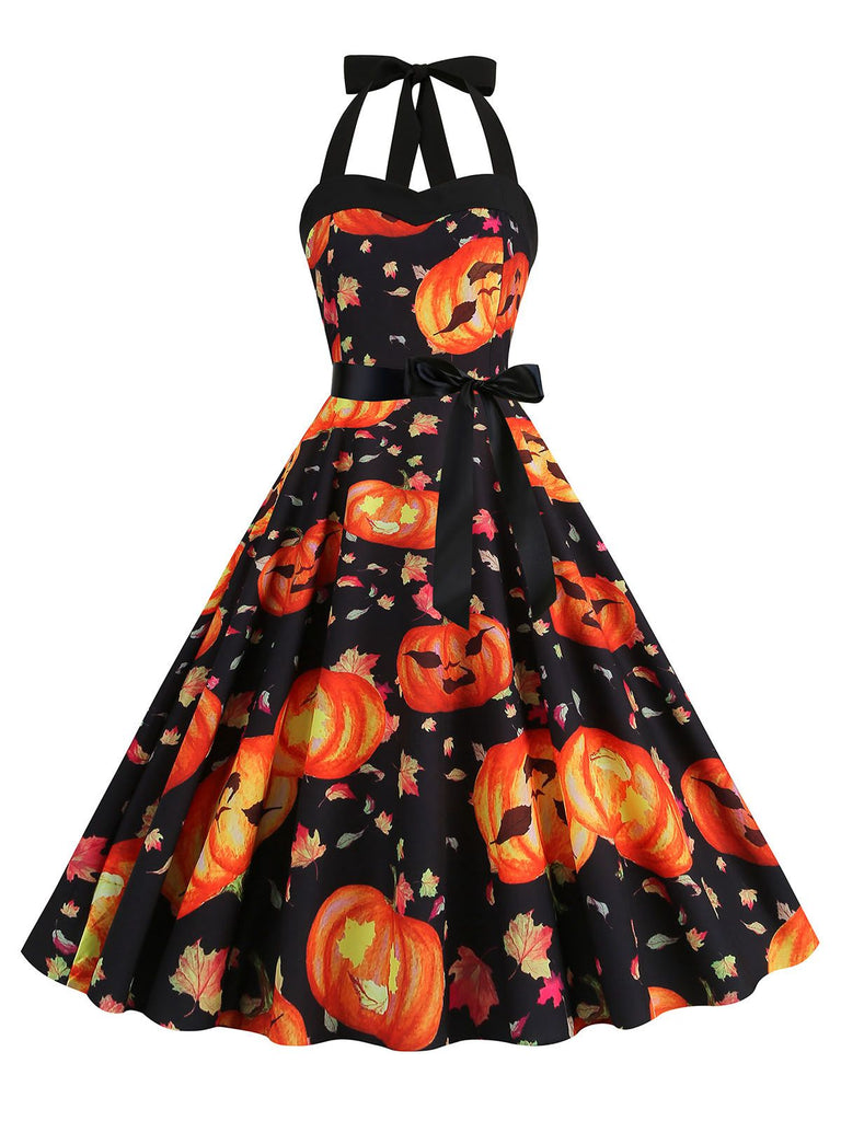 Abito a faccia di zucca scollo all'americana Halloween anni '50