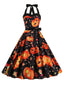 Abito a faccia di zucca scollo all'americana Halloween anni '50