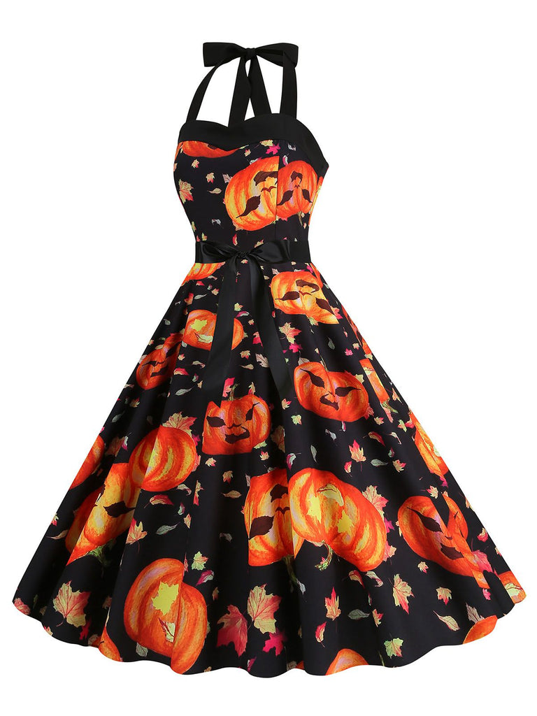 Abito a faccia di zucca scollo all'americana Halloween anni '50