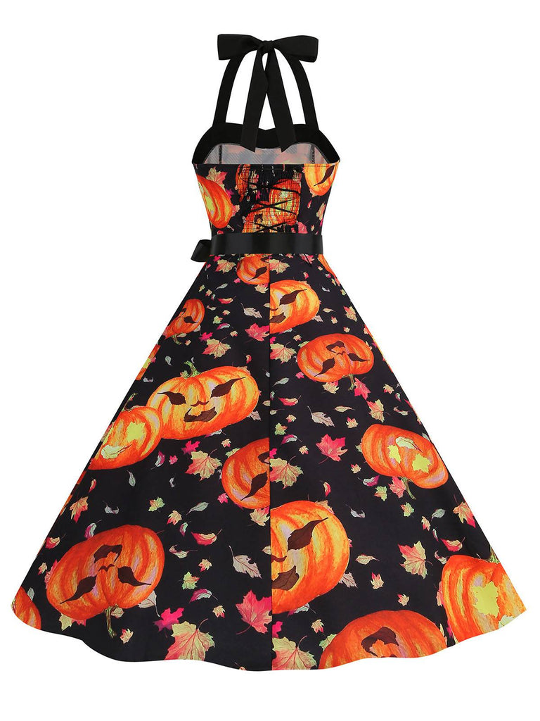 Abito a faccia di zucca scollo all'americana Halloween anni '50