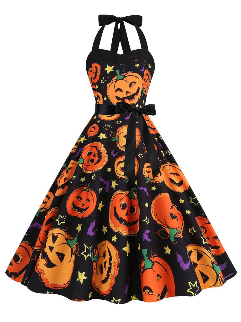 Abito a faccia di zucca scollo all'americana Halloween anni '50
