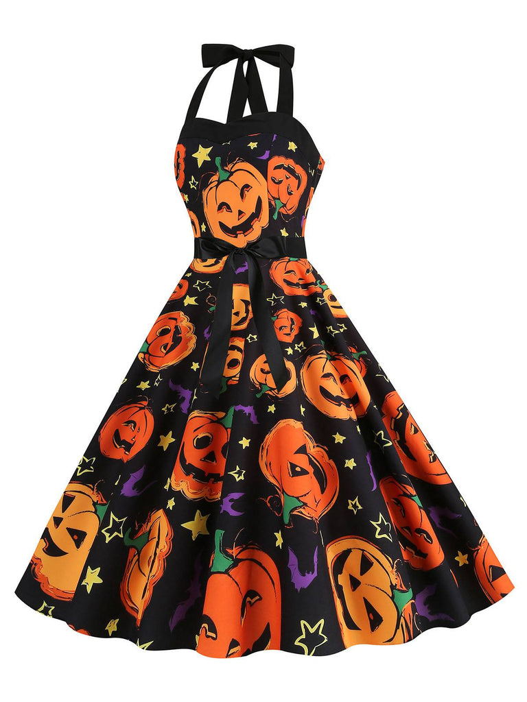Abito a faccia di zucca scollo all'americana Halloween anni '50