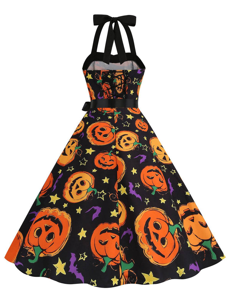 Abito a faccia di zucca scollo all'americana Halloween anni '50